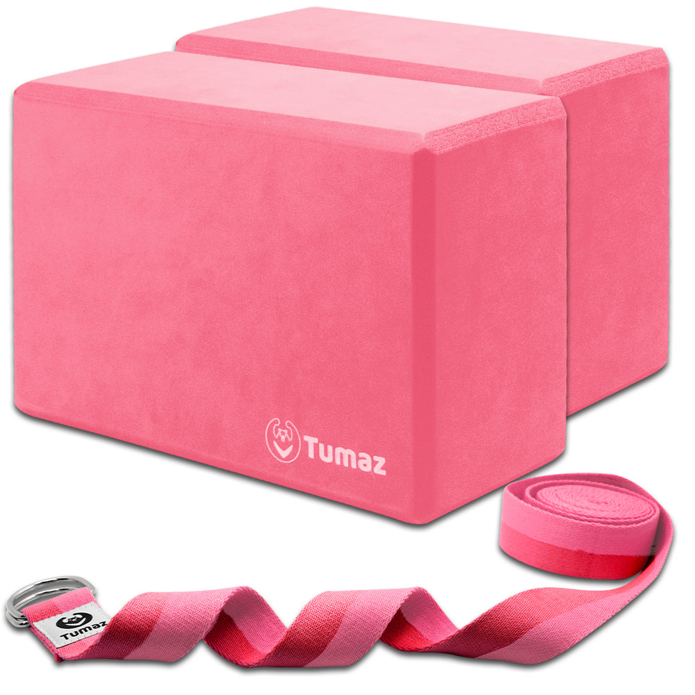 Tumaz Yoga Blocks 2 Pack with Strap, Lightweight Foam Yoga Blocks